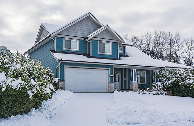 Residential house on winter cloudy day